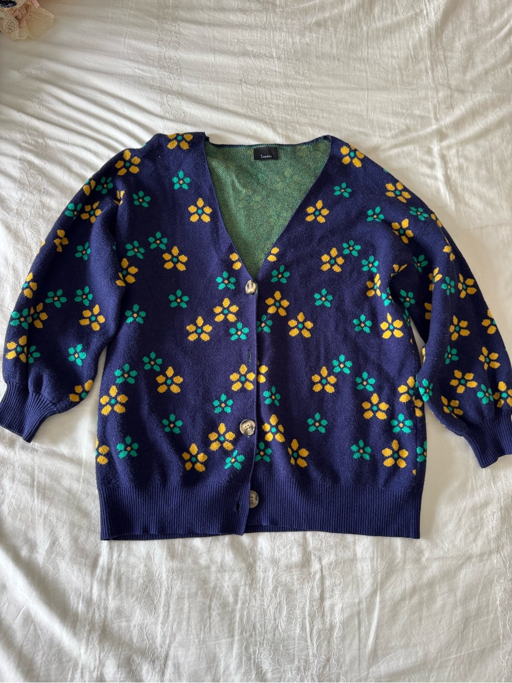 Navy Floral Button up Sweater Cardigan